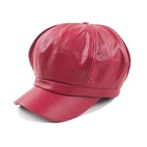 Diona J Premium Women Man Wine Red Leather Beret Artist Golf Cap Vintage